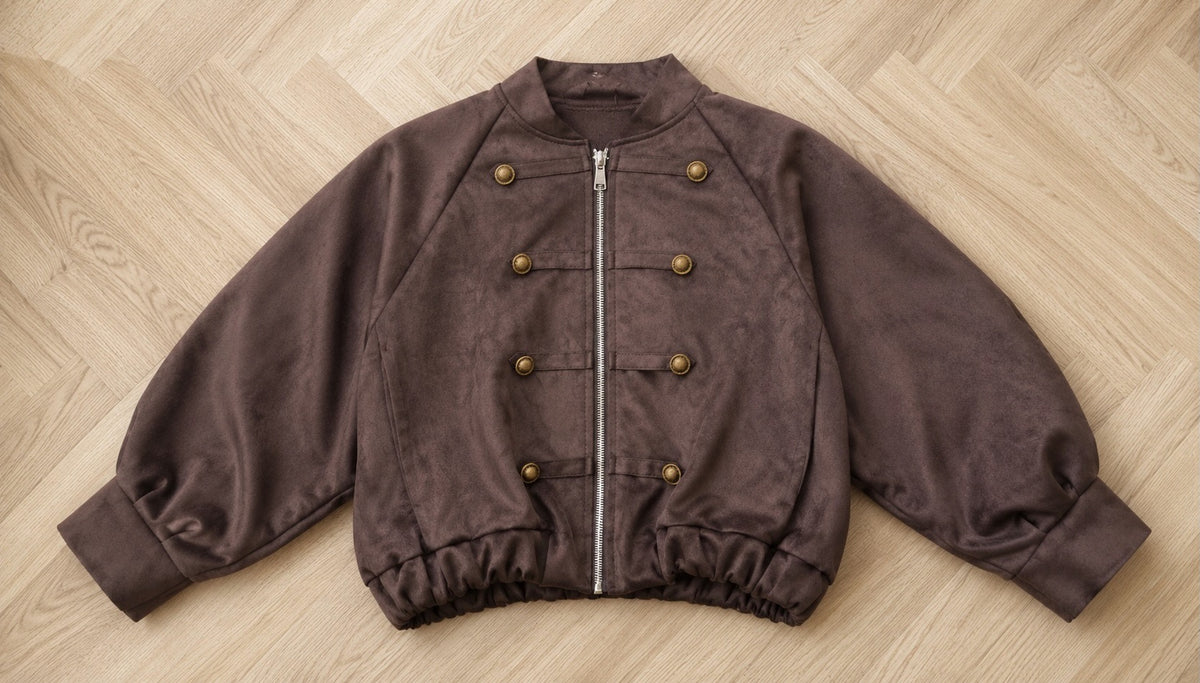 Chocolate Suede Military Cropped Bomber Jacket