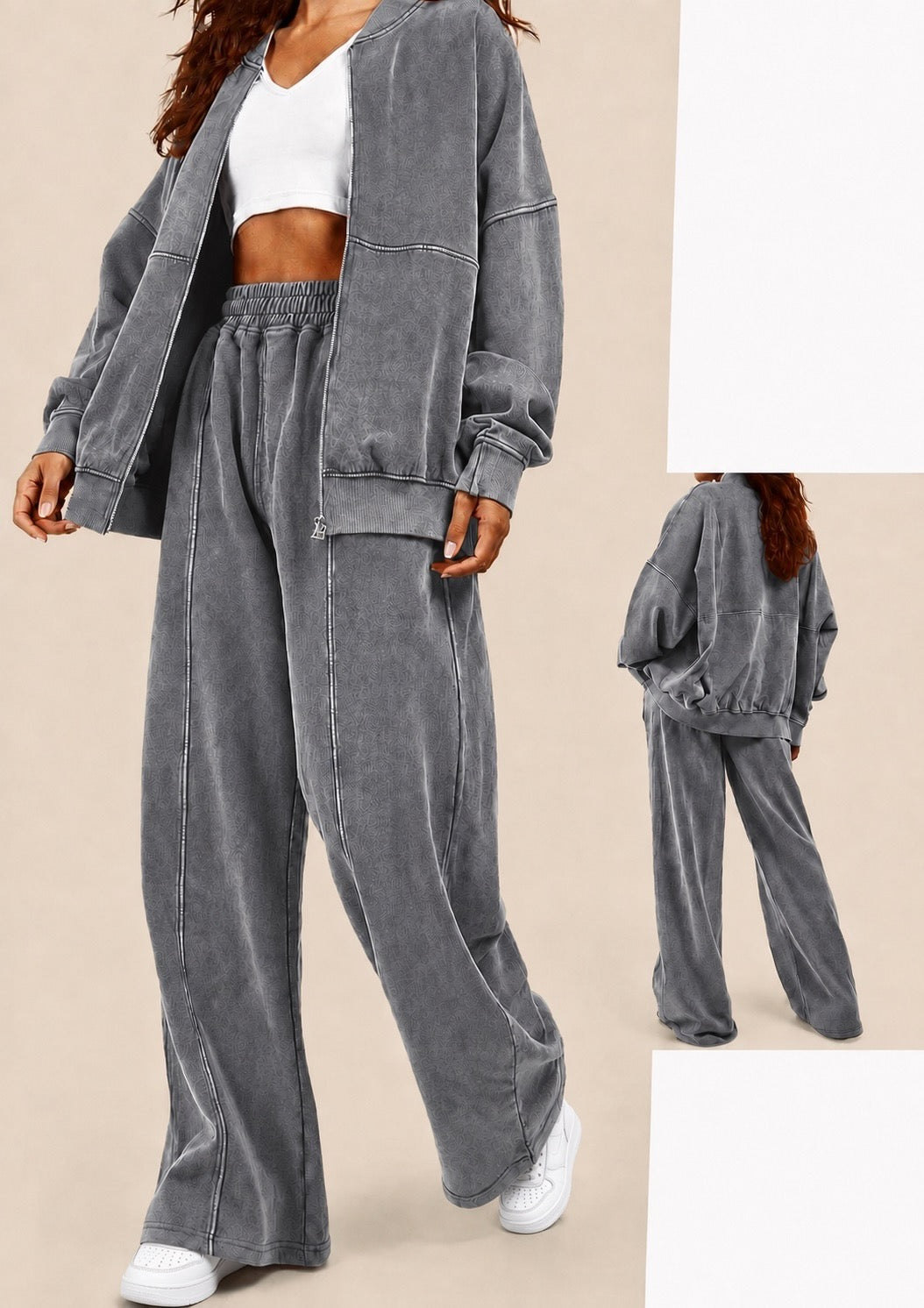Inspired Acid Wash Bomber Style Co-ord Pants Set
