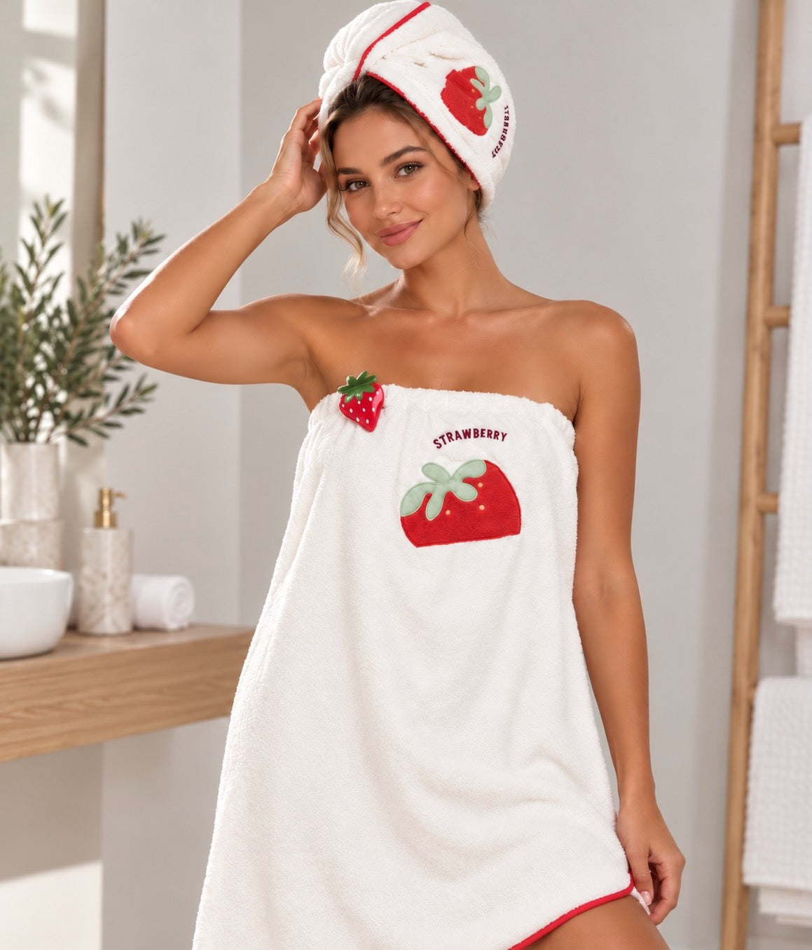 Strawberry Soft Touch Towel & Hair Wrap Set 🍓