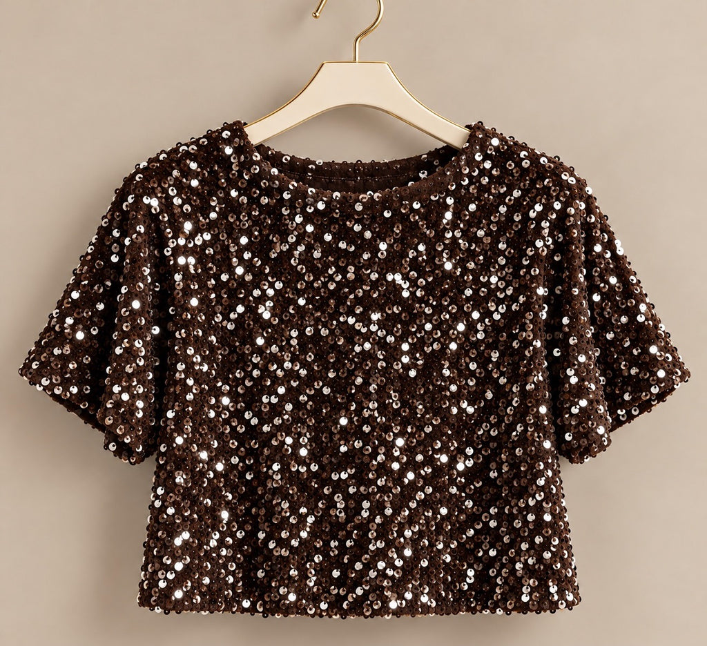 Chocolate Sparkle Sequin Cropped Top