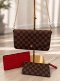Brown Check Crossbody Bag With Card Purse