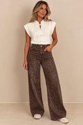 Eilous Two-Tone Brown Leopard Wide Leg Jeans