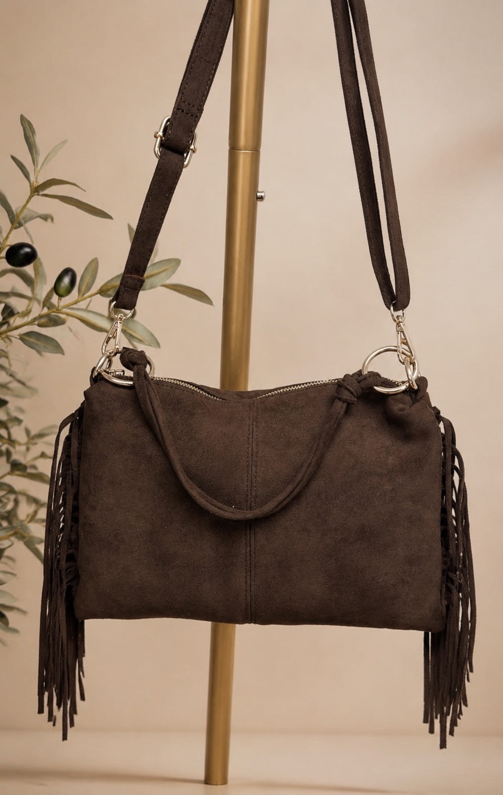 The Boho Fringe Faux Suede Bag
