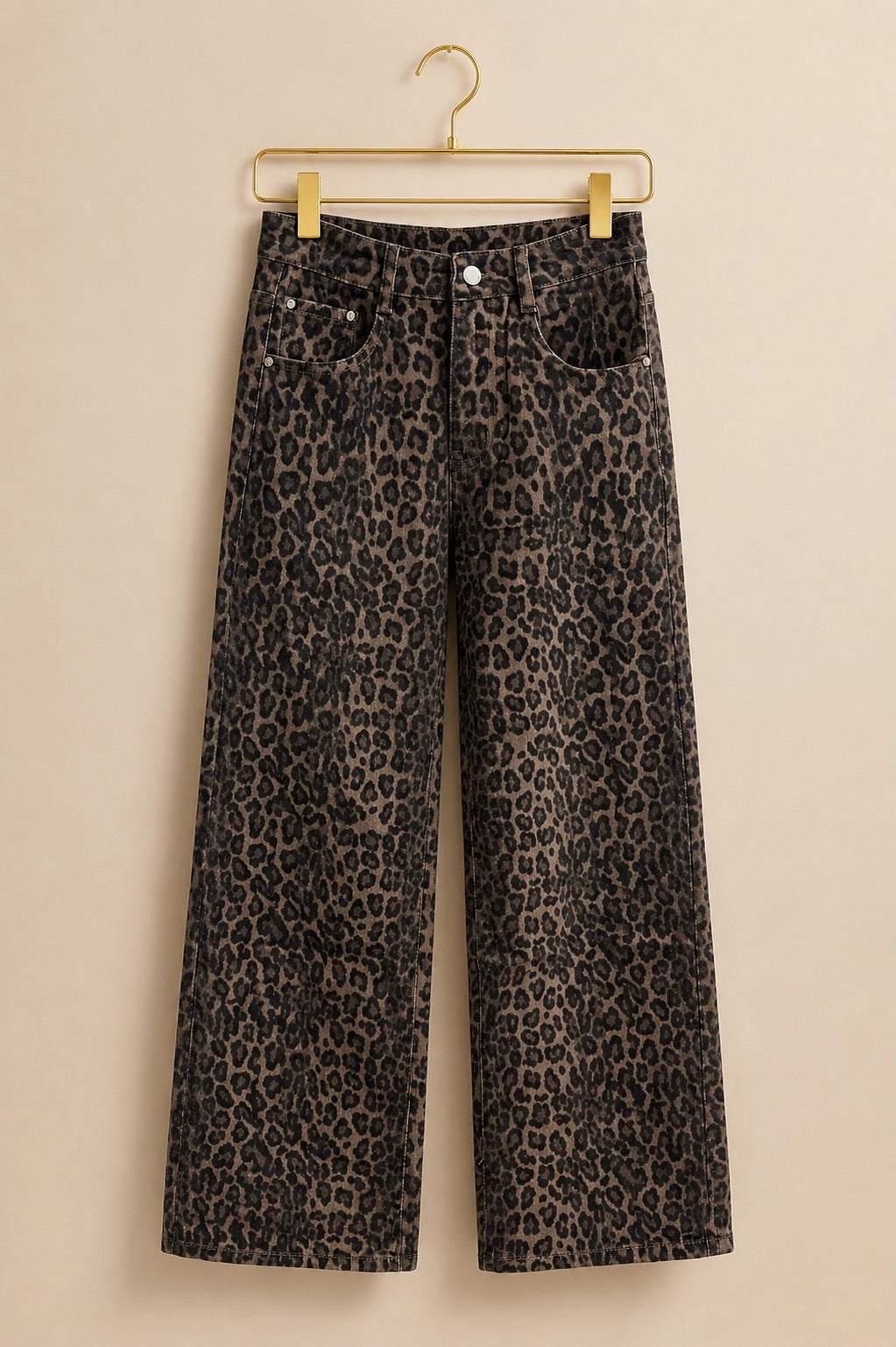 Laulila Dark Brown Leopard Print Wide-Leg Jeans