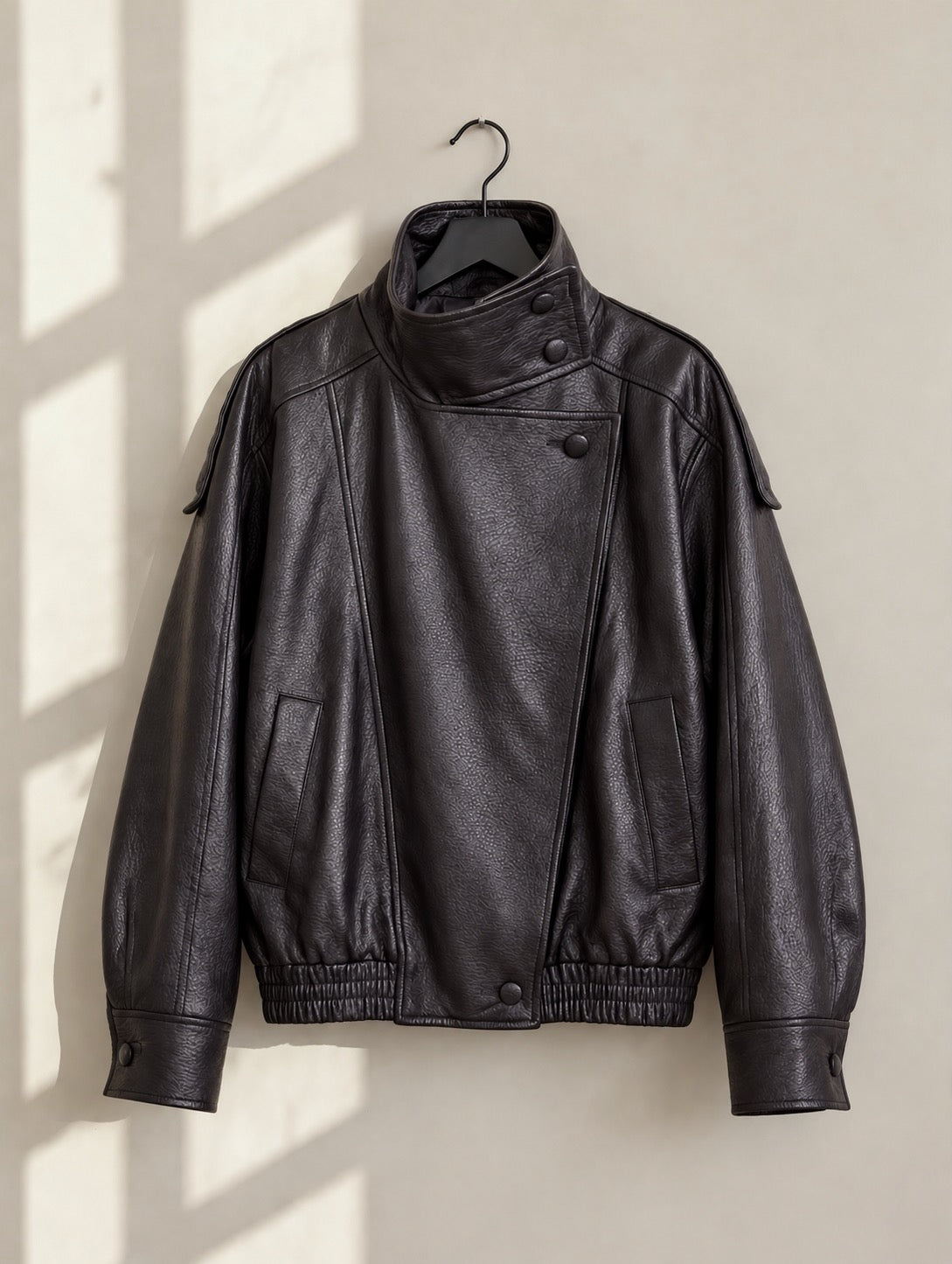 Luxe Oversized Chocolate High Neck Faux Leather Bomber Jacket