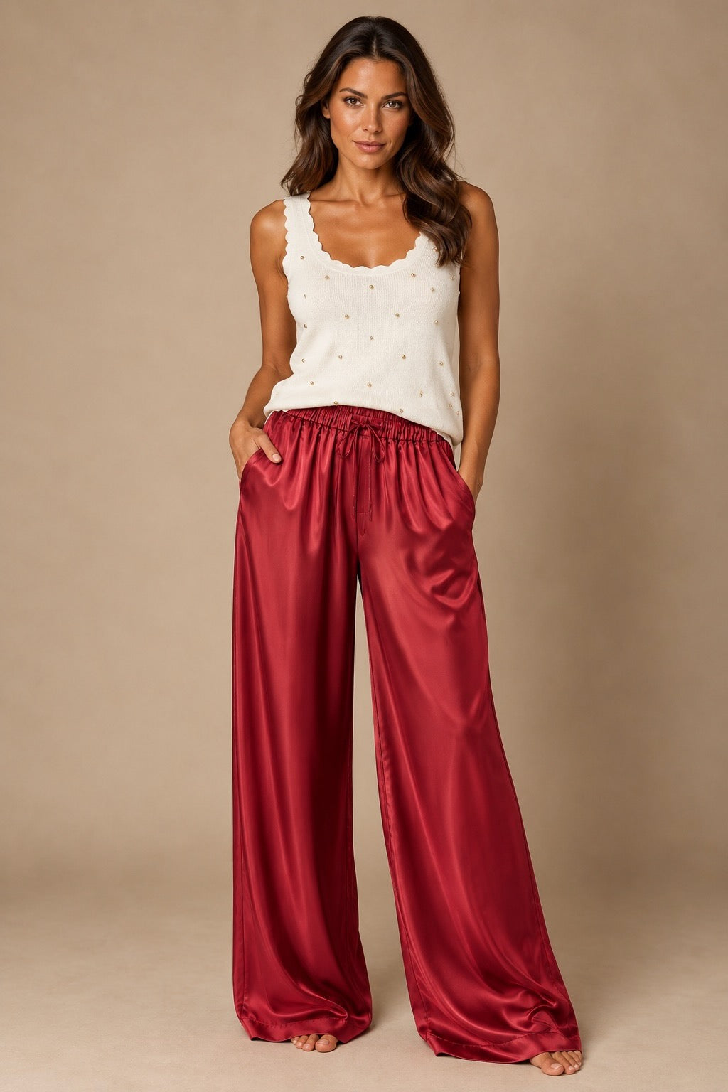 Berry Wine Satin Feel Pants