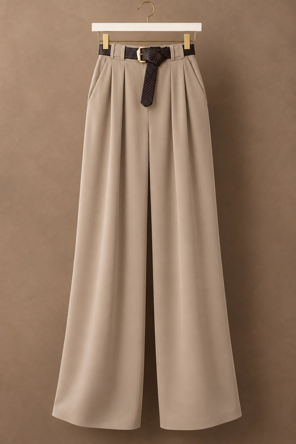 Taupe Zara Inspired Luxe Belted Wide Leg Pants