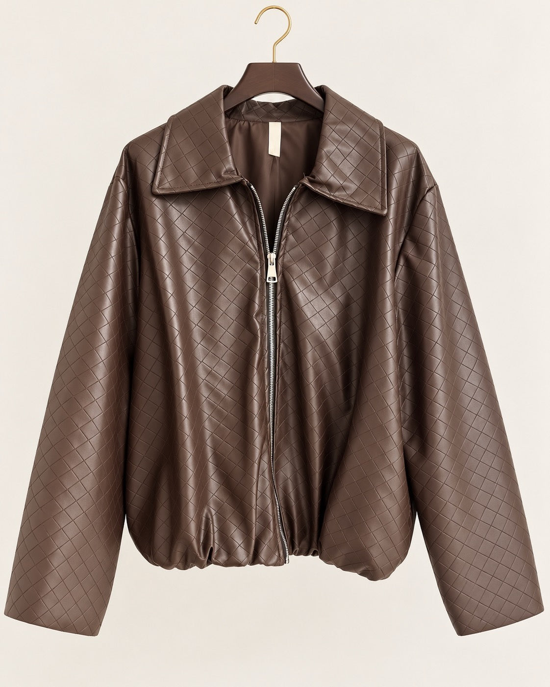 Luxe Chocolate Woven Effect Faux Leather Bomber Jacket