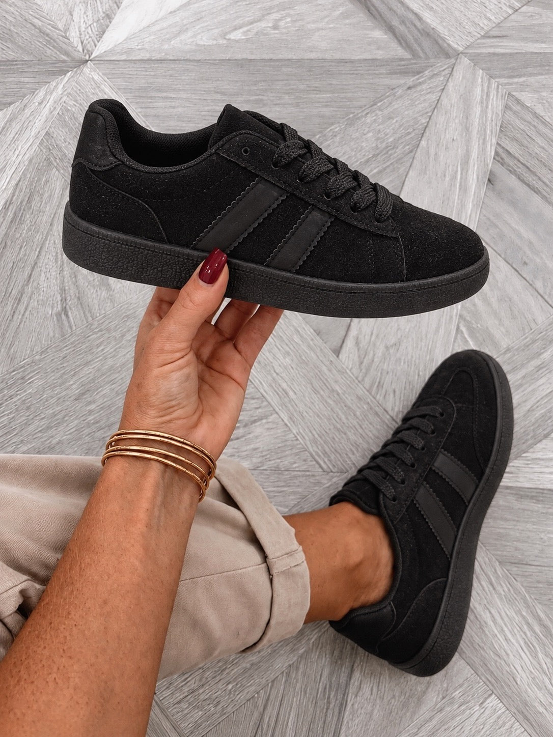 All Black Stripe Trainers