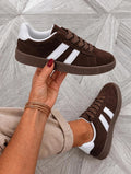 Chocolate Retro Suede Stripe Trainers  *SPECIAL OFFER - 2 PAIRS FOR £25*