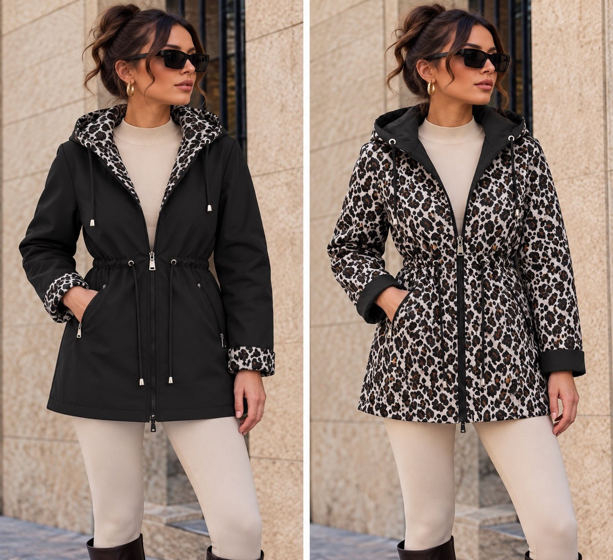 Reversible Black Leopard Print Showerproof Jacket (other colours available)