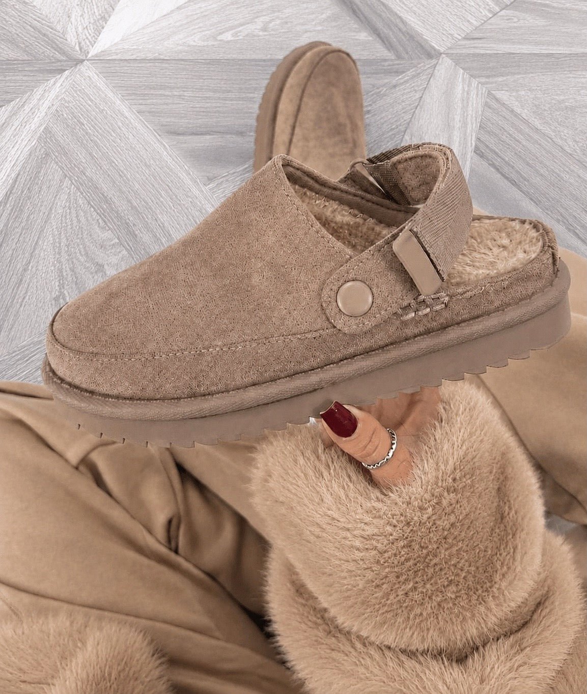 Taupe Faux Fur Mules