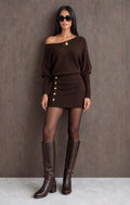 Chocolate Gold Button Slouch Knit Dress