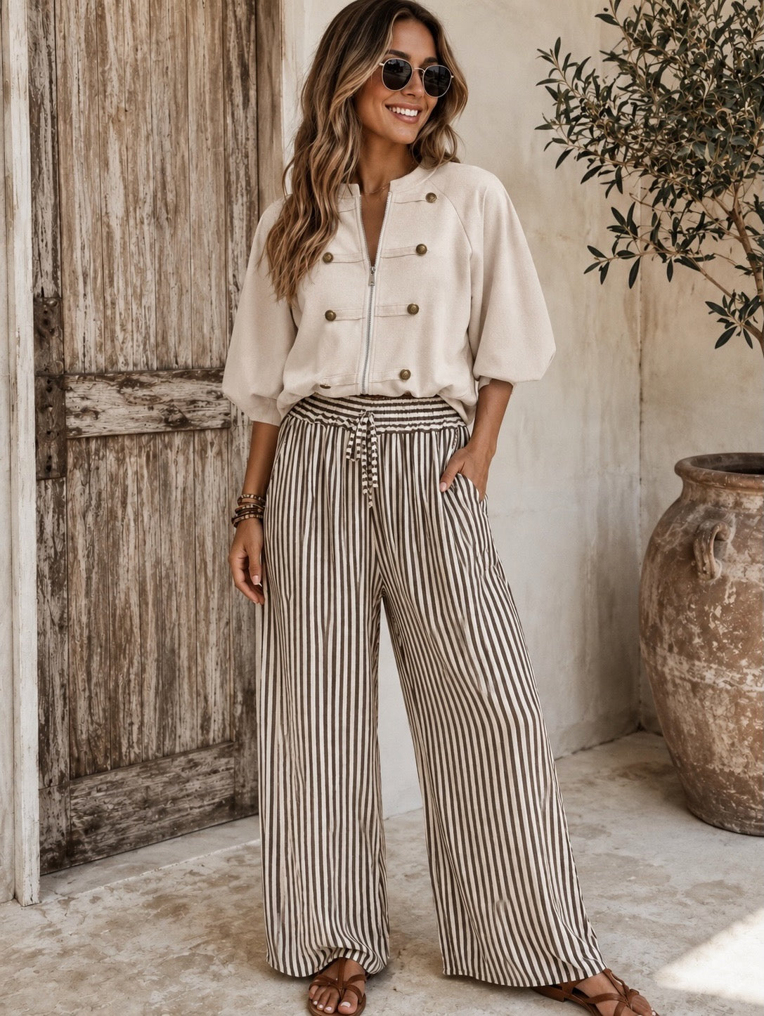 Cream Suede Military Cropped Bomber Jacket