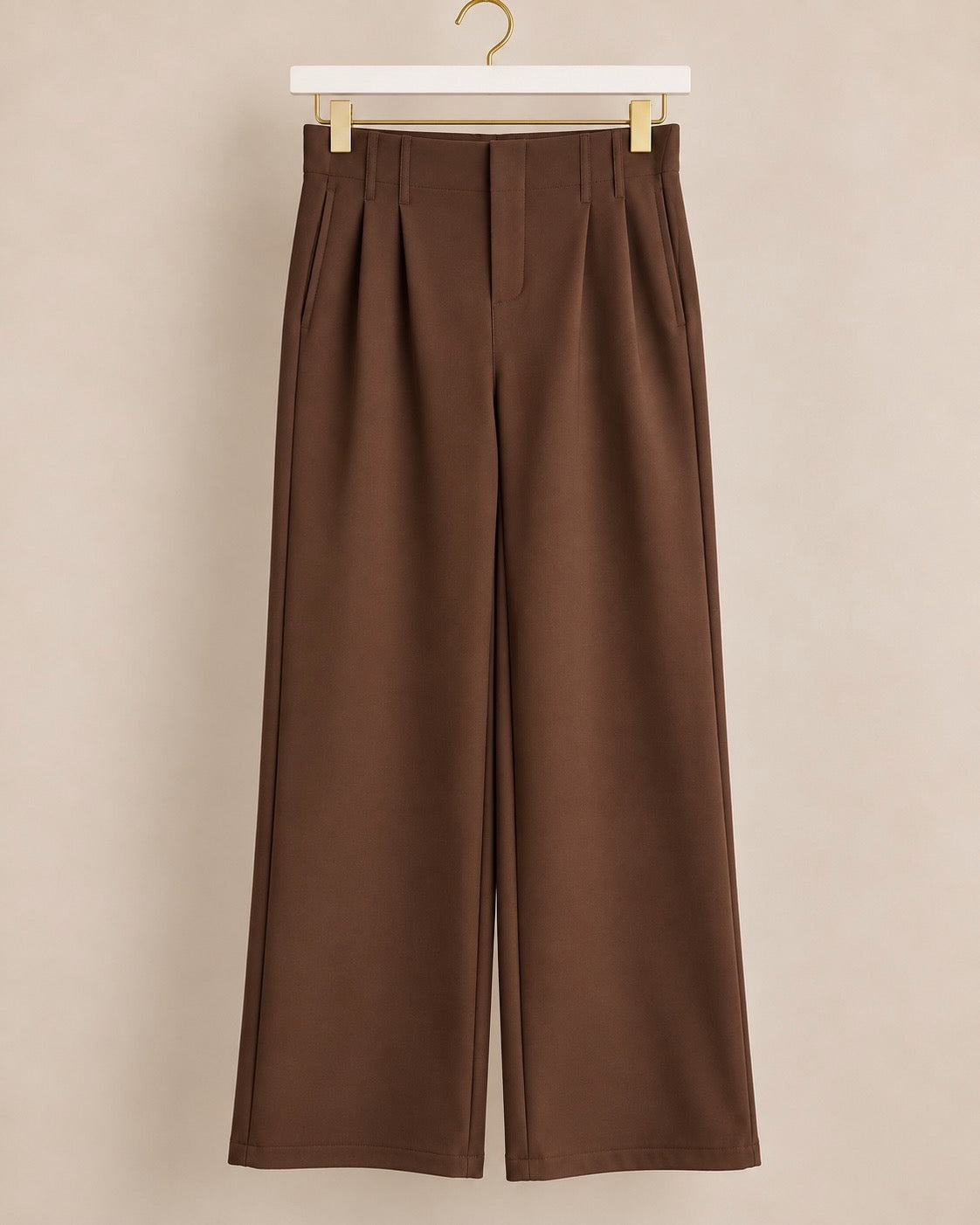 Chocolate Pleated Scuba Elasticated Waistband Trousers