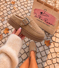 Beige Faux Suede Buckle Mules (other colours available)
