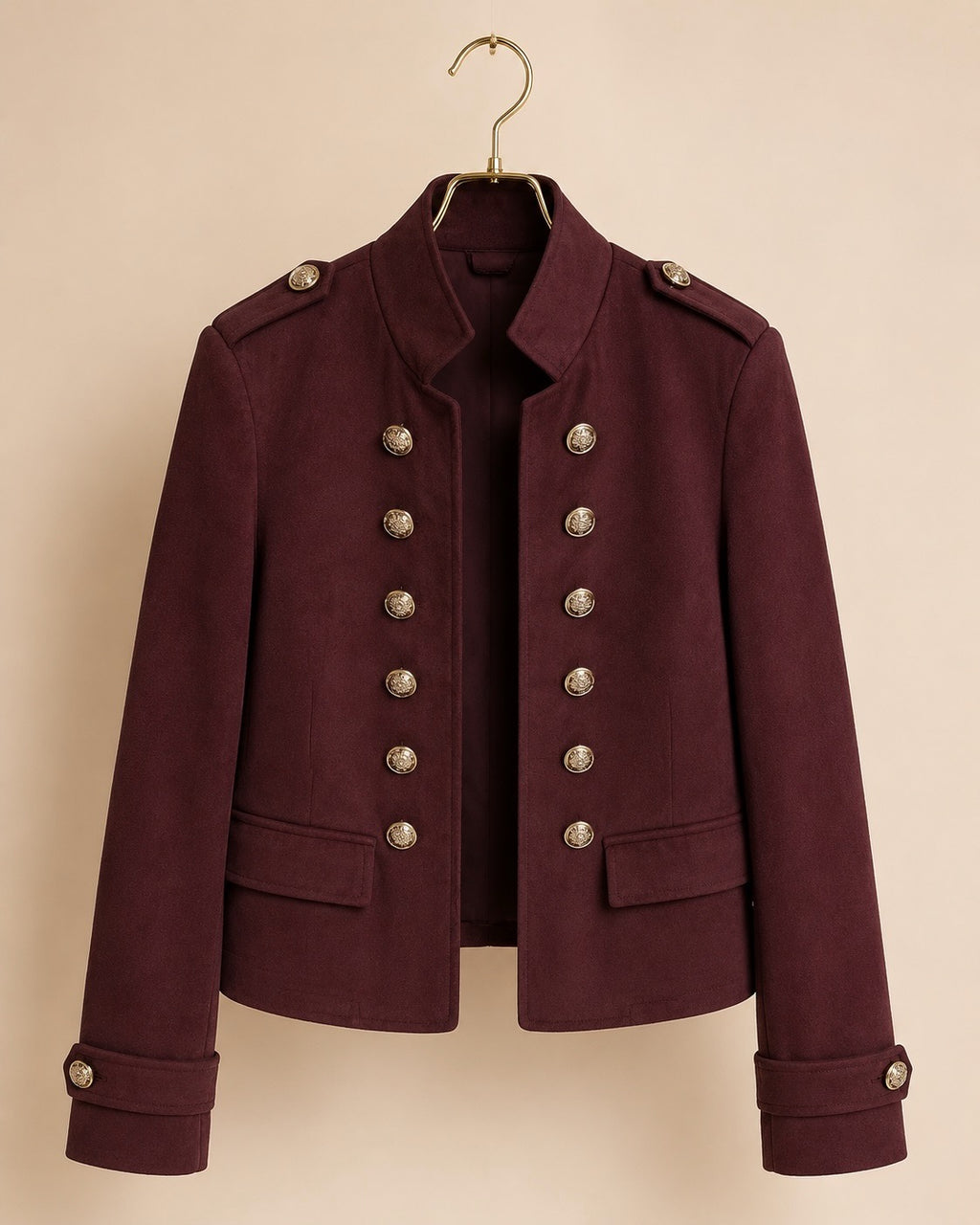The Military Wine Suede Cropped Jacket