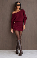 Wine Gold Button Slouch Knit Dress
