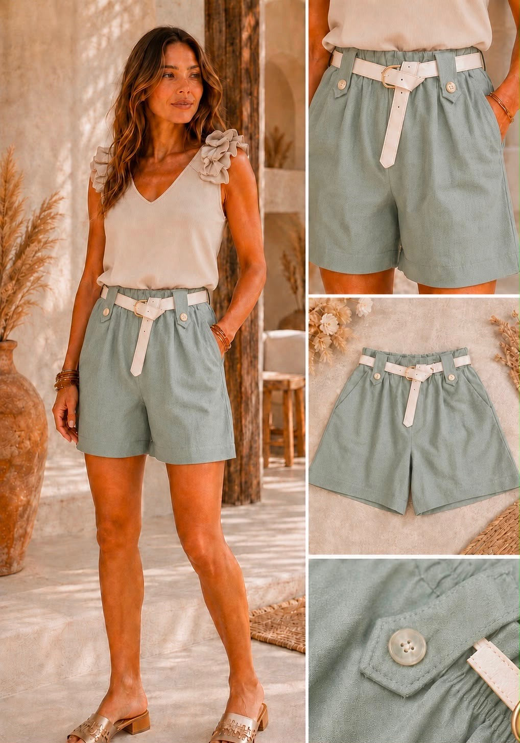 Elasticated Belted Shorts