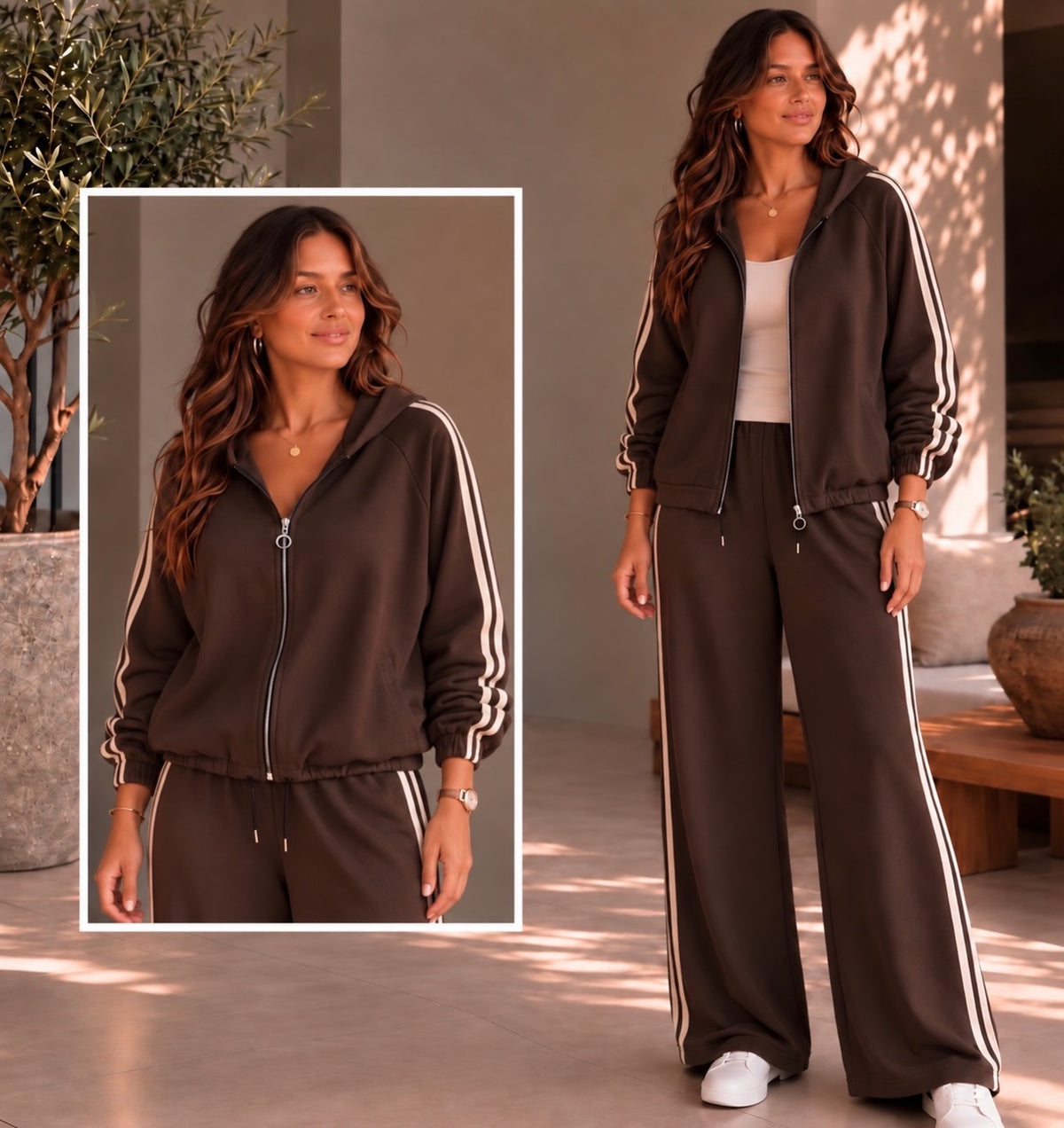 Curvy Chocolate Luxe Side Stripe Tracksuit (available in other colours)
