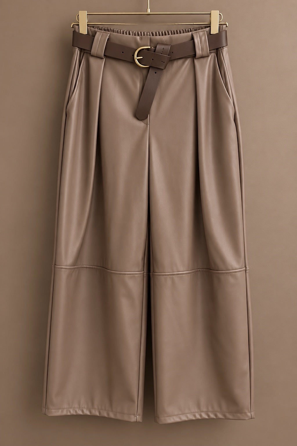 Mocha Belted Faux Leather Cropped Wide Leg Pants (available in other colours)