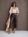 Champagne Satin Look Cropped Puff Sleeve Shirt (available in other colours)