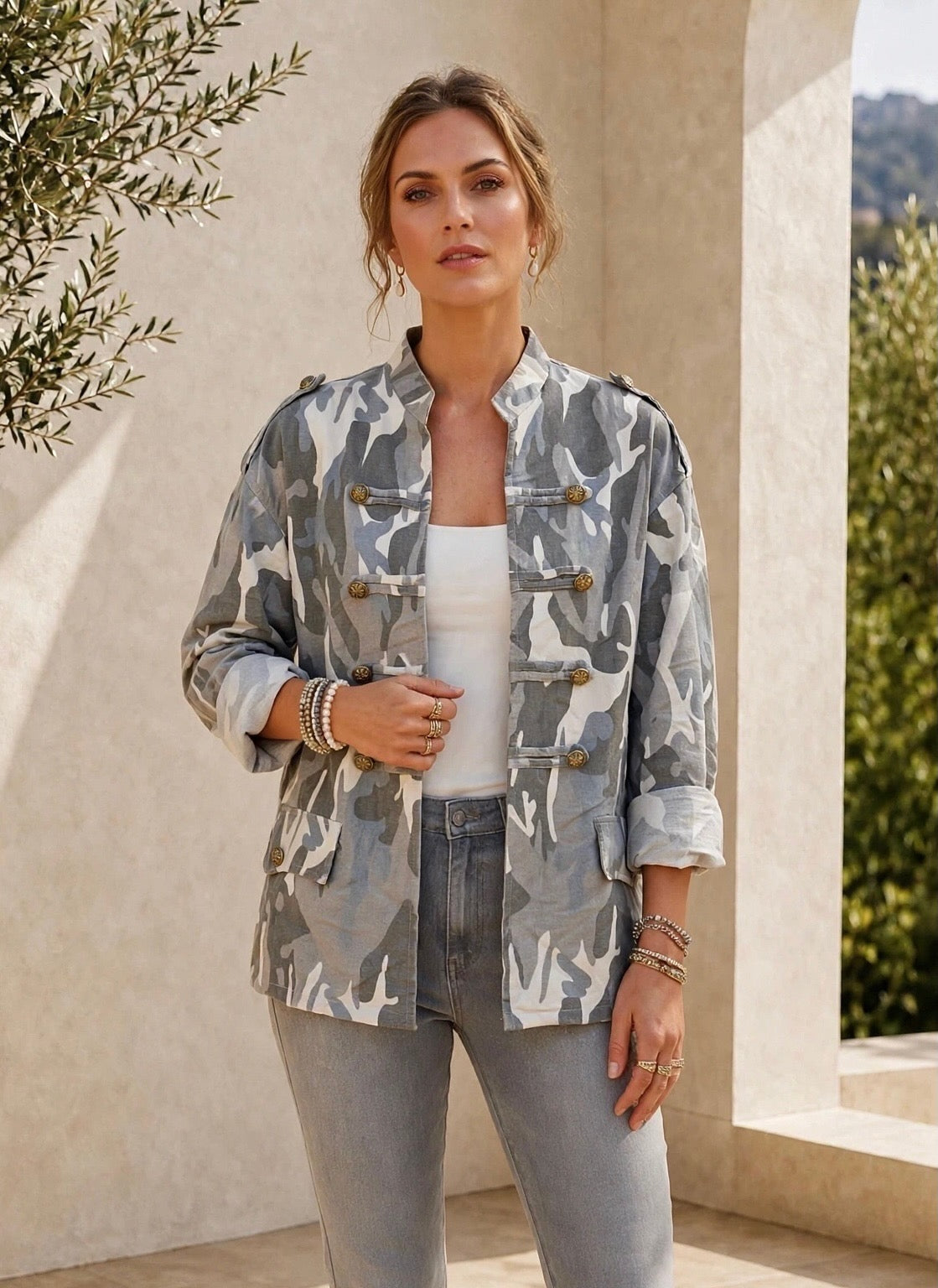 Camo Denim Feel Military Jacket