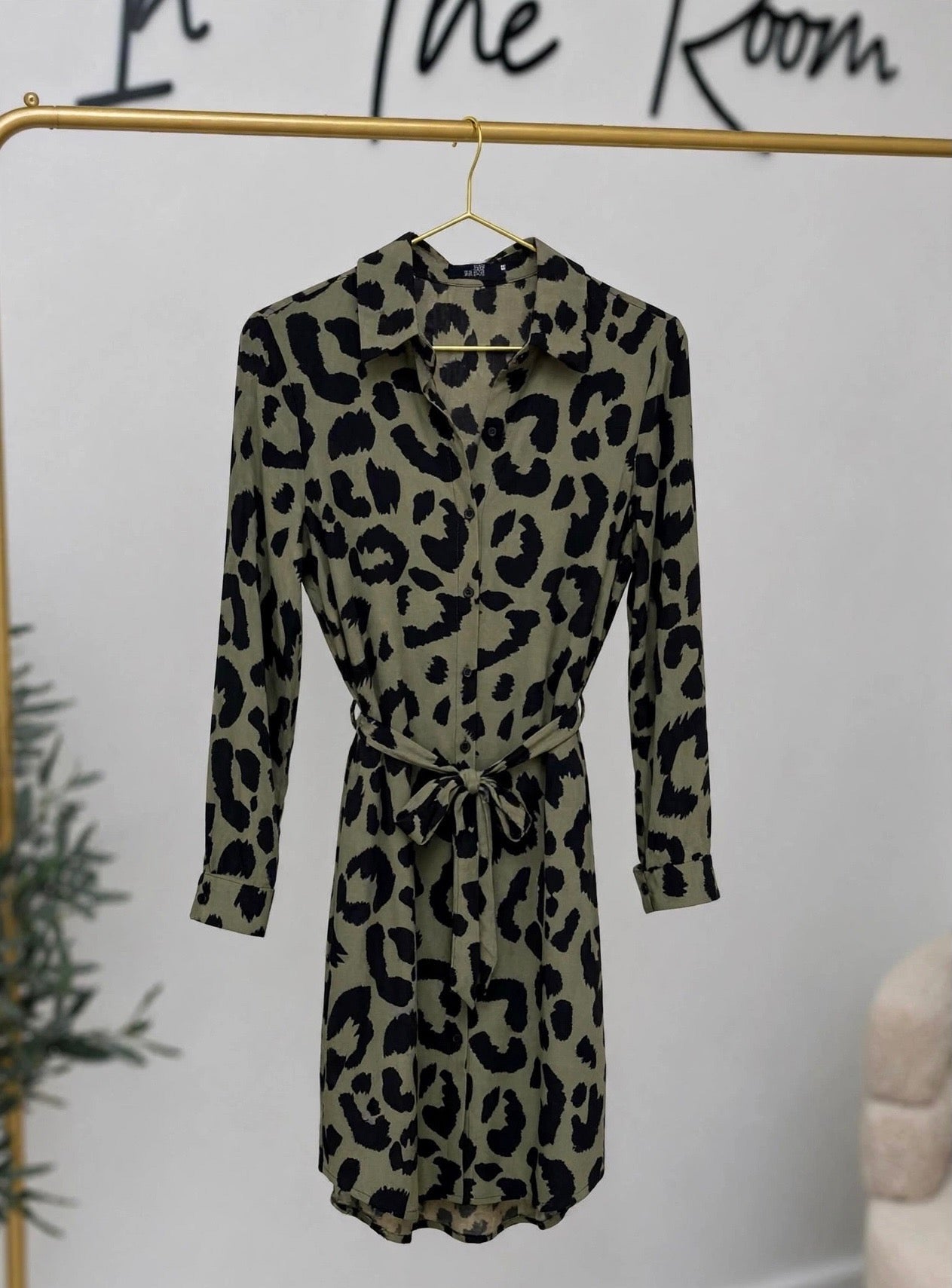 Khaki Leopard Shirt Dress