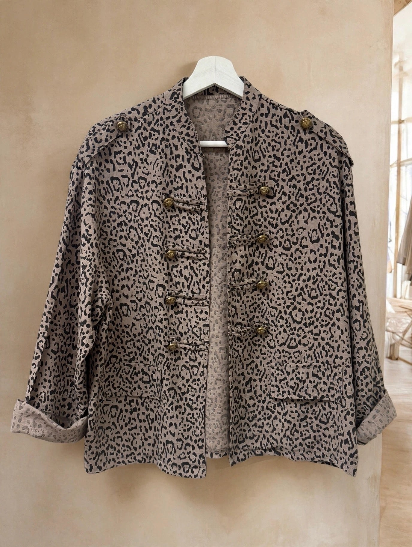 Mocha Lightweight Military Animal Print Jacket
