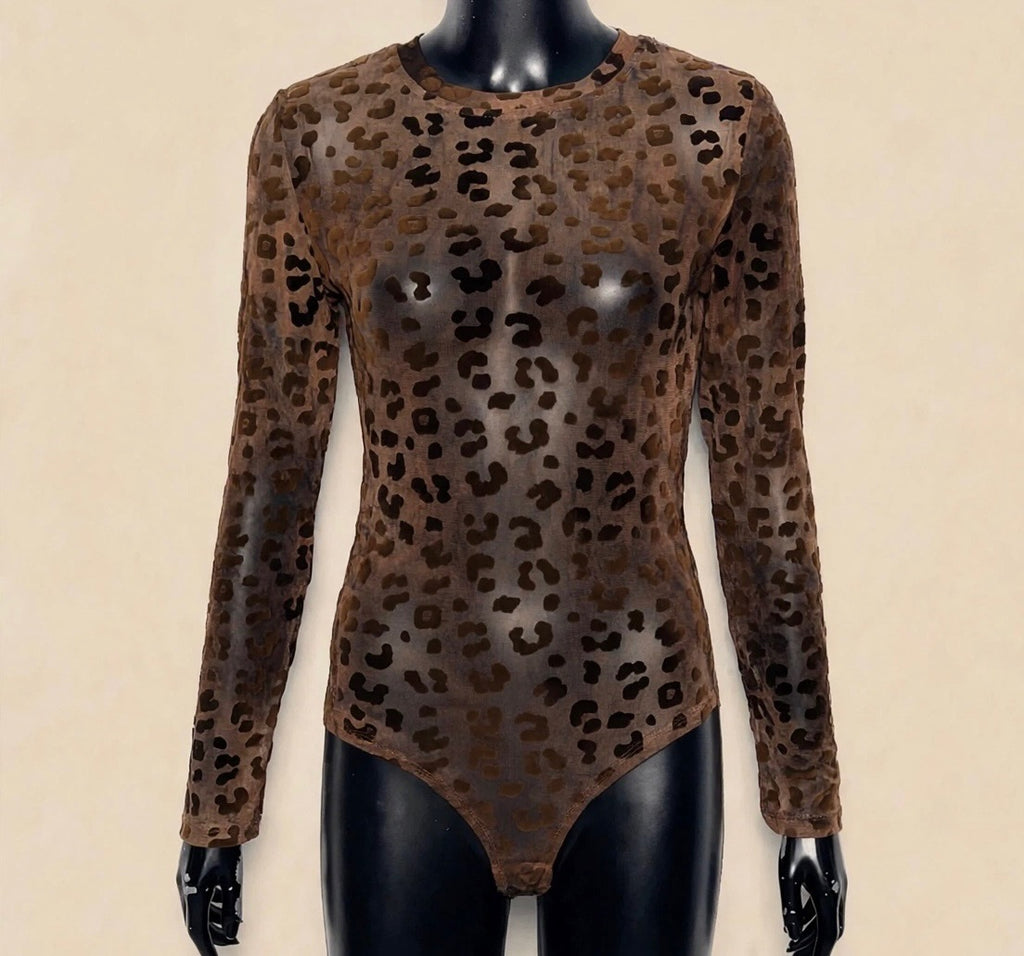 Chocolate Leopard Sheer Mesh Bodysuit