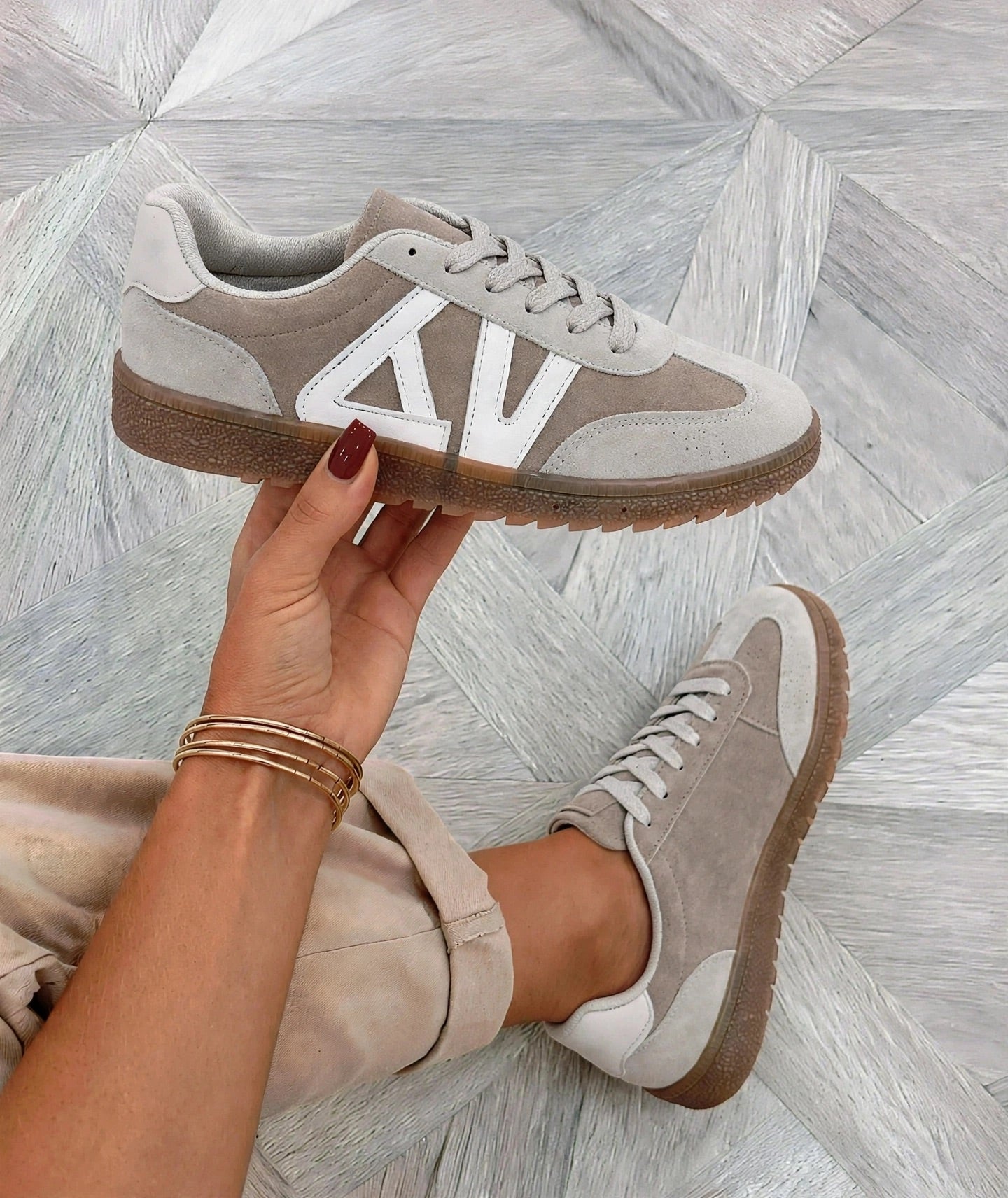 Beige Valencia Retro Trainers