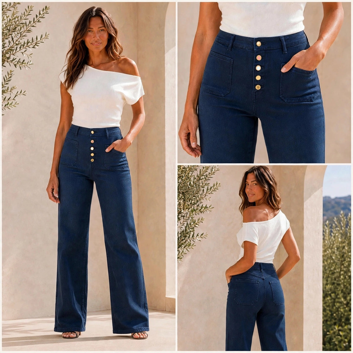 Very Navy Miss Bon Wide Leg Front Pocket Jeans