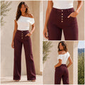 Burgundy Miss Bon Wide Leg Front Pocket Jeans