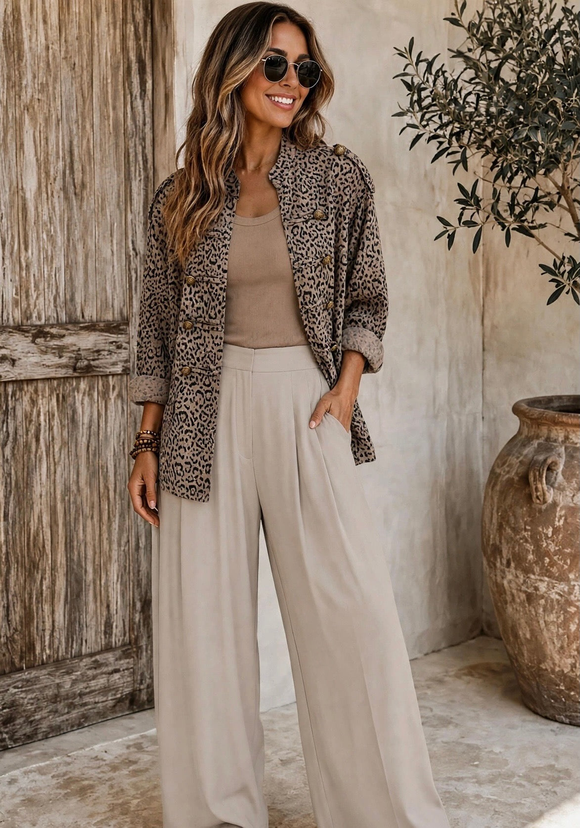 Mocha Lightweight Military Animal Print Jacket