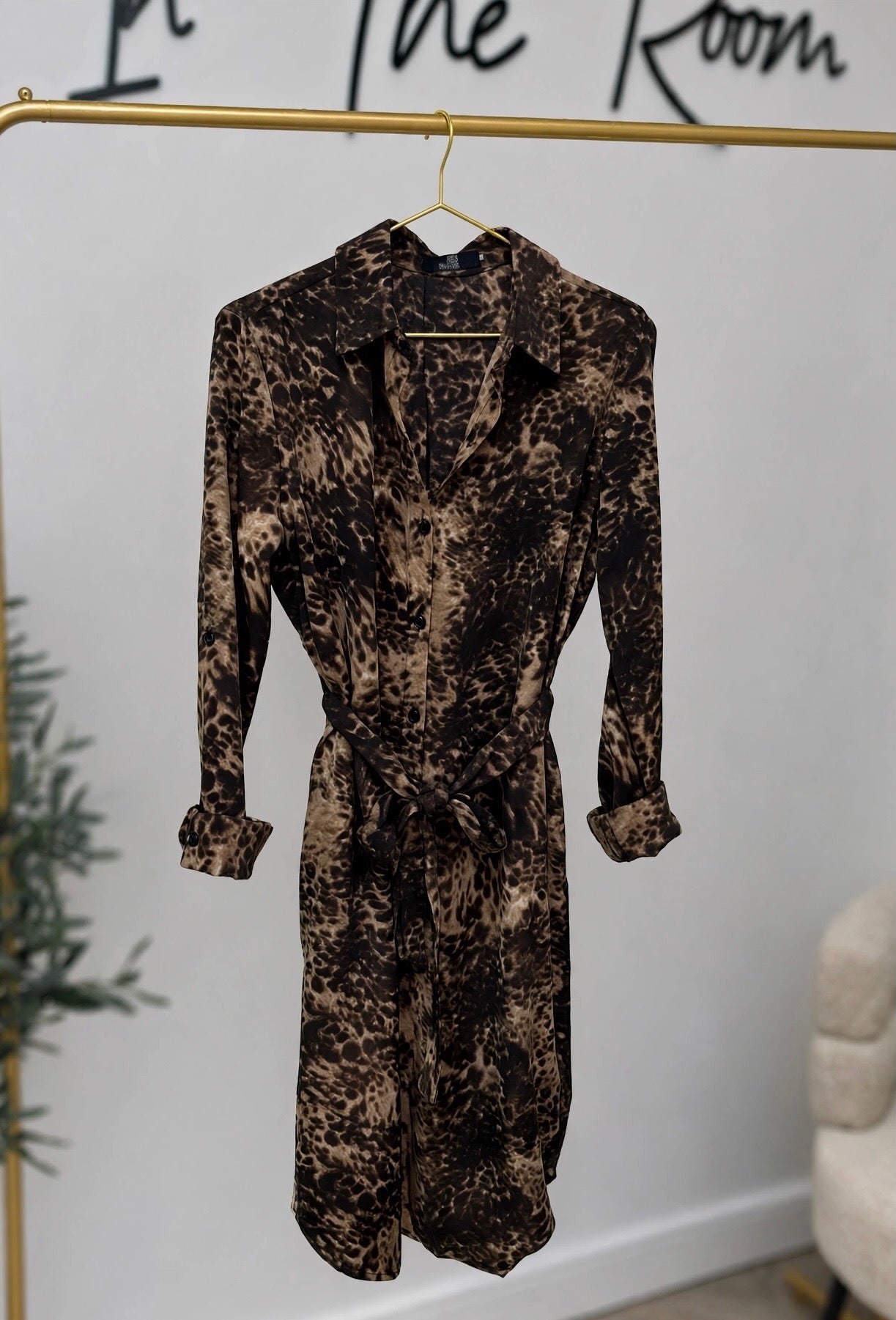 Chocolate Animal Print Shirt Dress