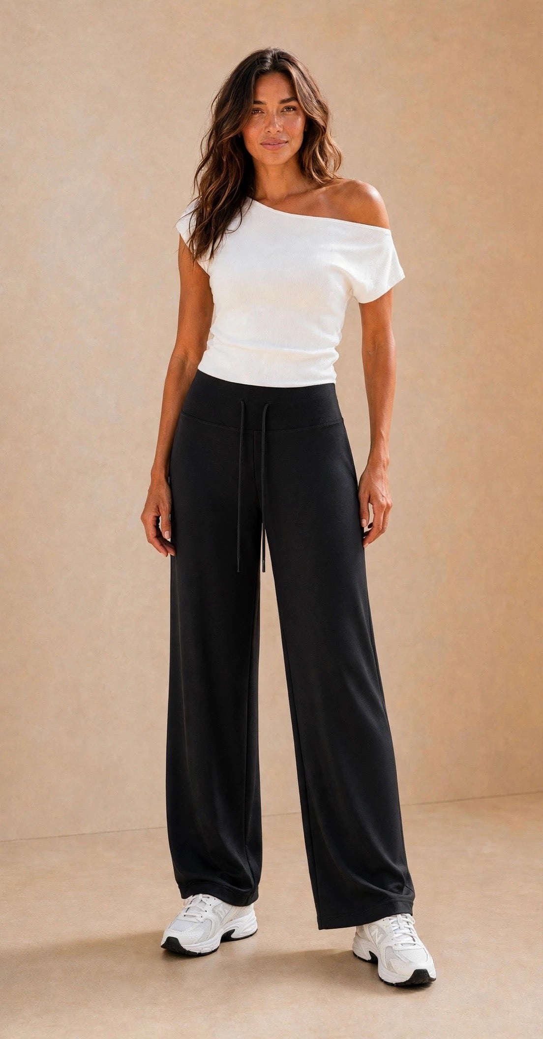 Gym Style Wide Leg Trousers With Drawstring Waist Band