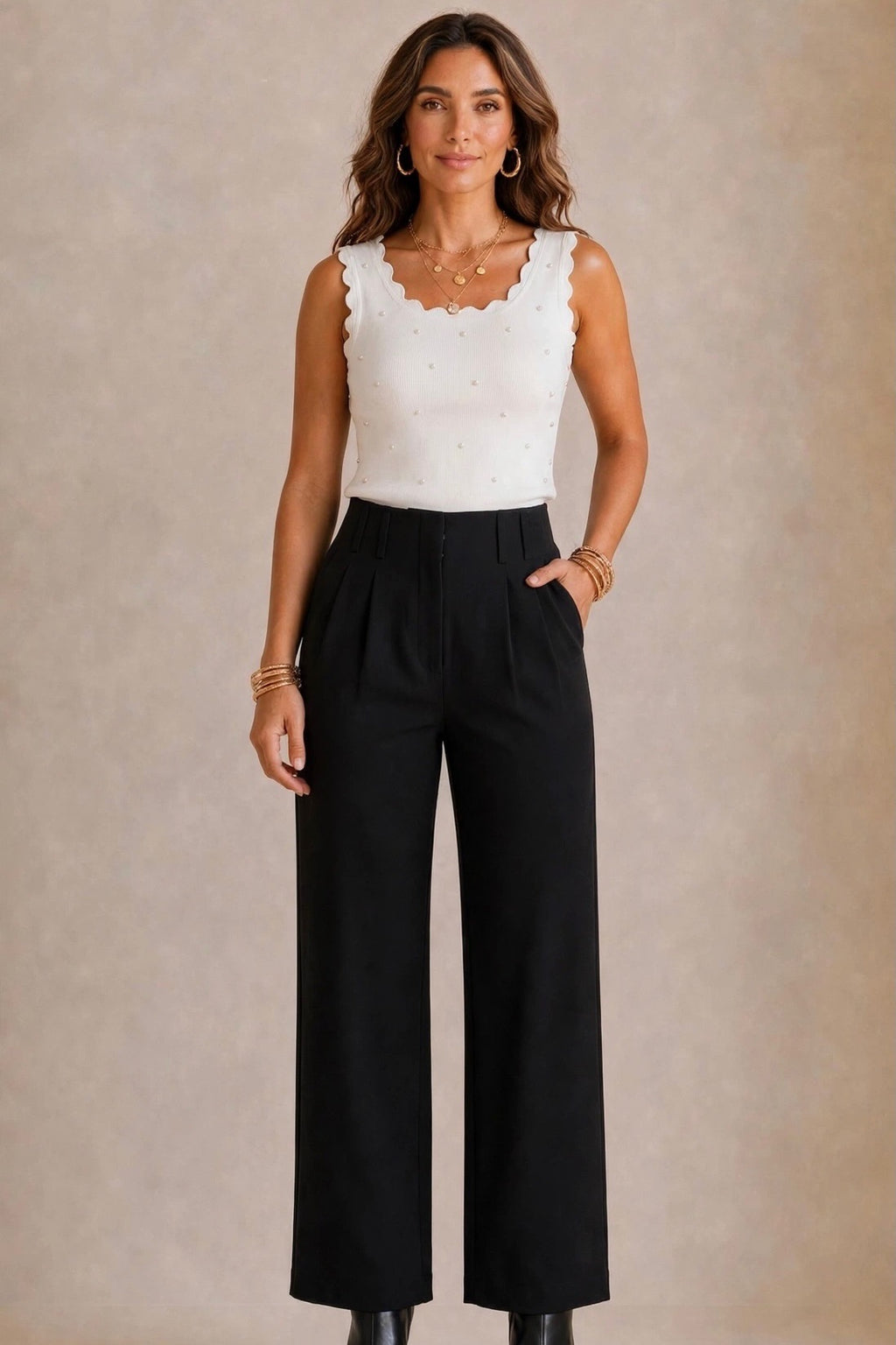 Pleated Scuba Elasticated Waistband Trousers