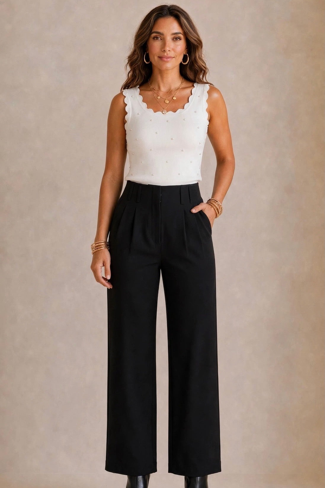 Pleated Scuba Elasticated Waistband Trousers