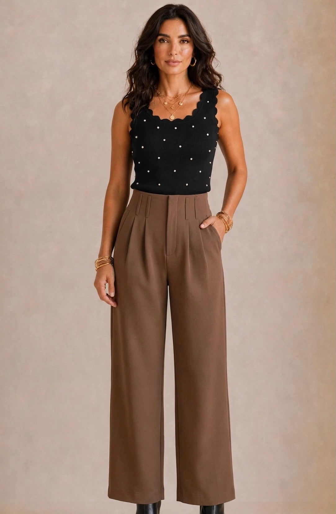 Pleated Scuba Elasticated Waistband Trousers