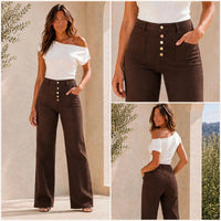 Dark Chocolate Miss Bon Wide Leg Front Pocket Jeans
