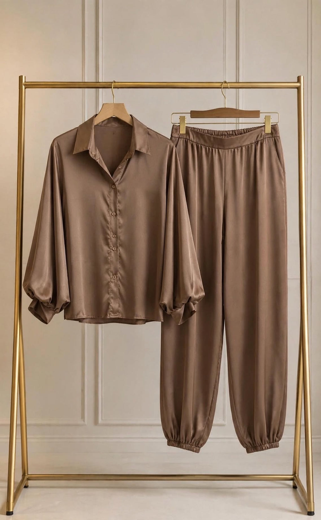 LUXE Latte Satin Feel 2 Piece Co-Ord Set