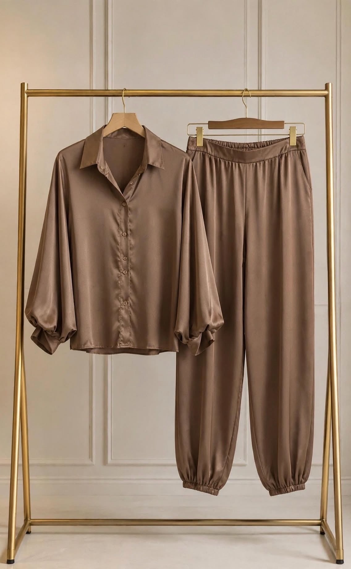 LUXE Latte Satin Feel 2 Piece Co-Ord Set