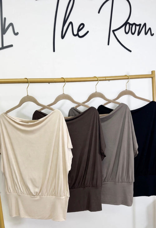 Beige Slouchy Cowl Neck Top