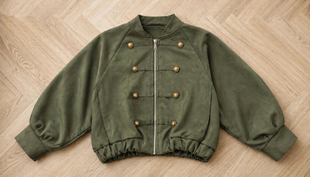 Khaki Suede Military Cropped Bomber Jacket
