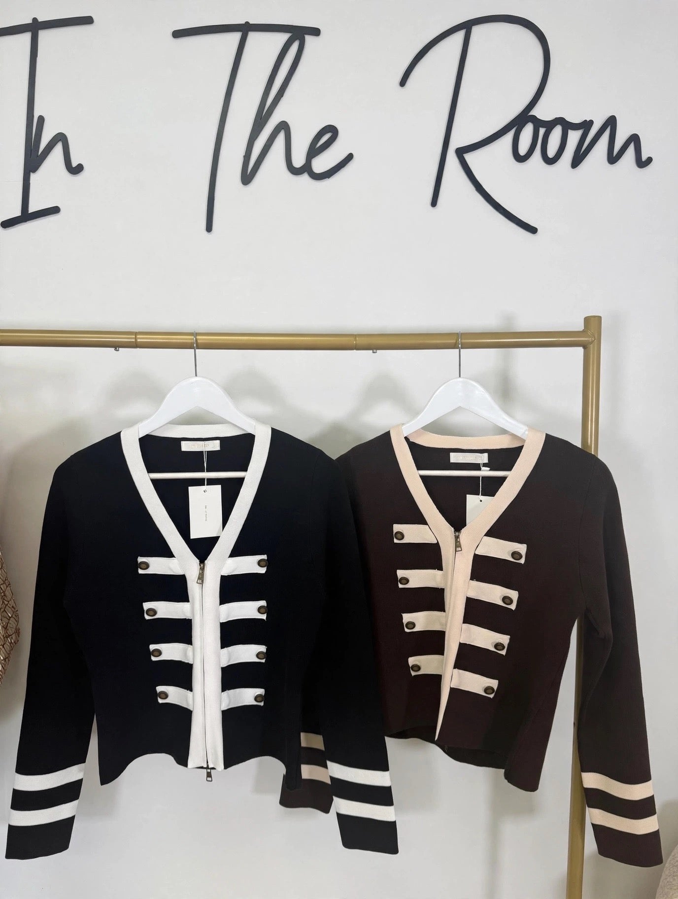 The Militaire Band Jacket Cardigan - Black & White