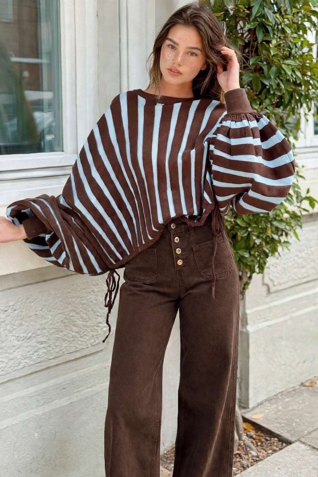 The Choco & Blue Balloon Sleeve Knit Top