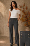 Charcoal High Waisted Scuba Stretch Wide Leg Trousers