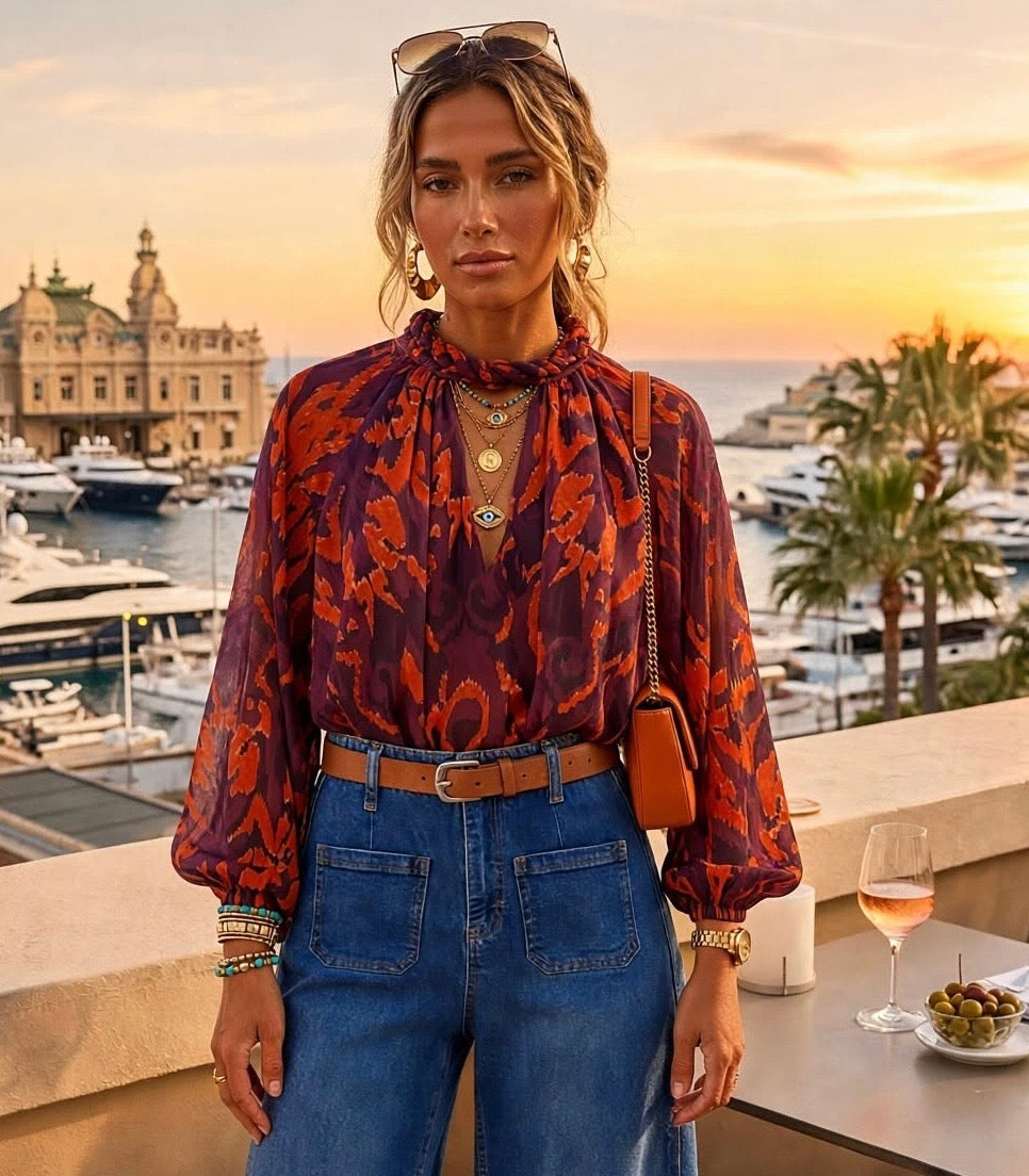 Plum & Rust Tie Back Bow Top