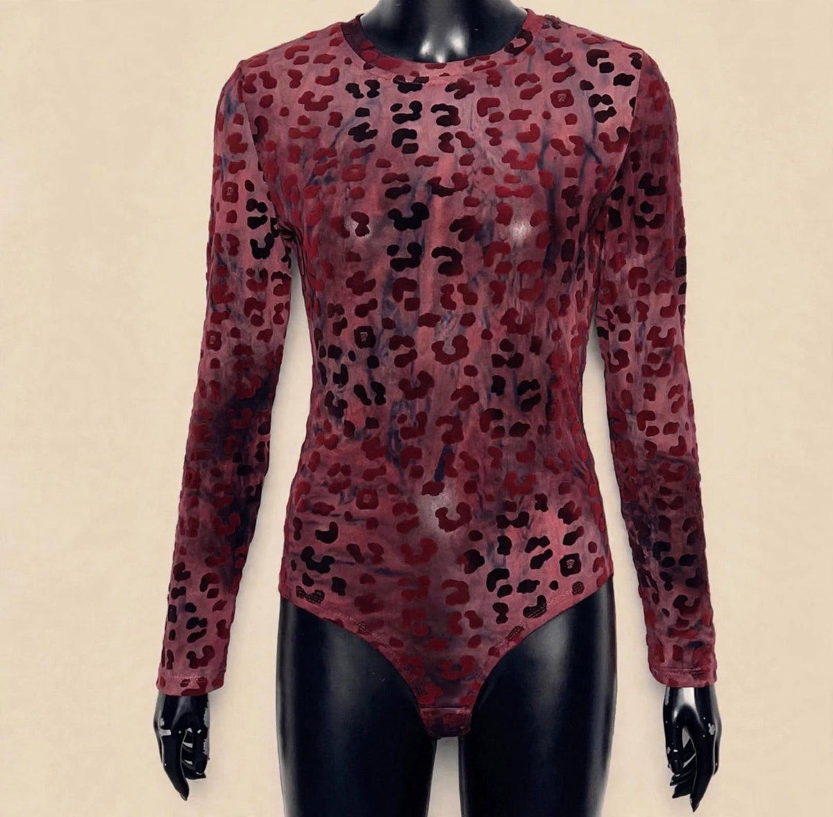 Burgundy Leopard Sheer Mesh Bodysuit
