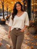 Cream Super Soft Slouchy Layering Knit Top